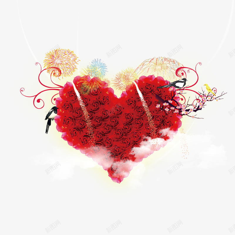 手绘玫瑰花礼花海报png免抠素材_新图网 https://ixintu.com 海报 玫瑰花 礼花