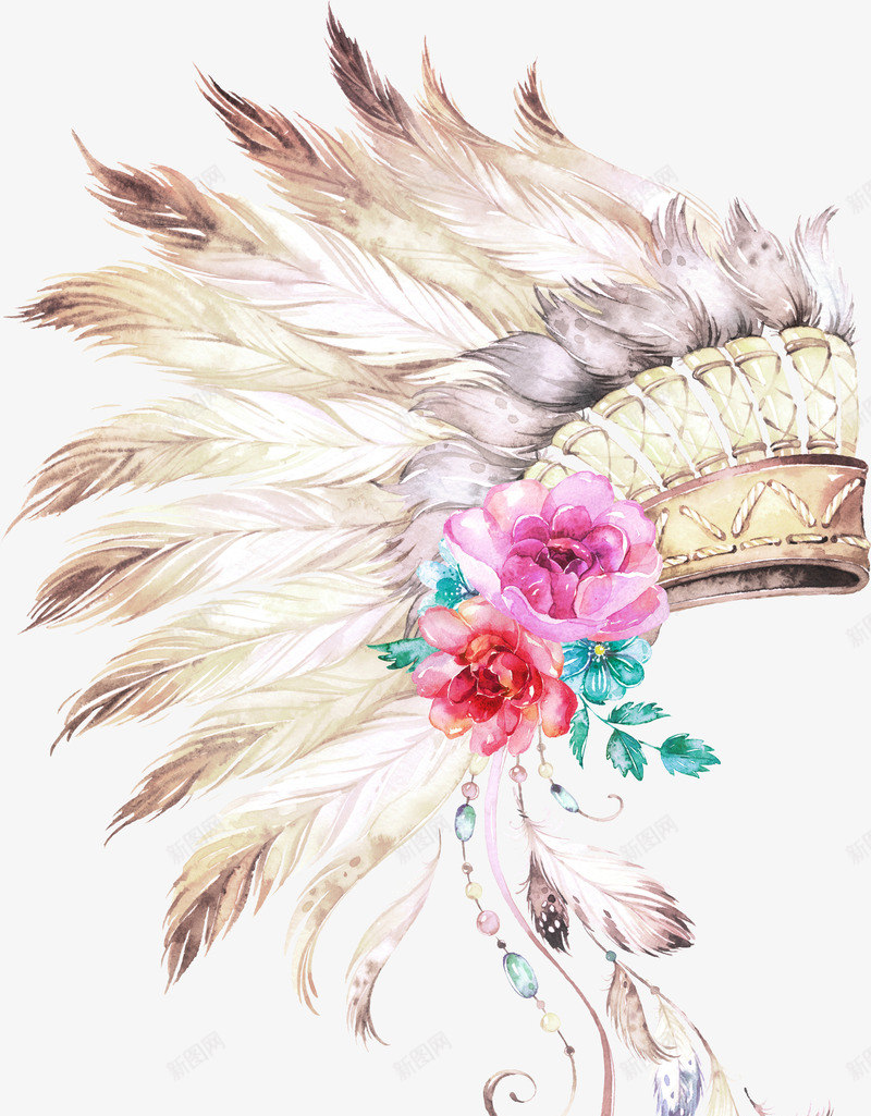 羽毛头冠上的彩色花朵png免抠素材_新图网 https://ixintu.com 免抠图 头冠 效果图 植物 羽毛 花朵 装饰图 装饰画