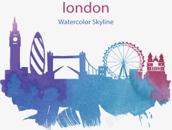 英国伦敦水彩剪影矢量图素材