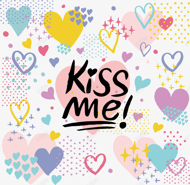 浪漫彩色爱心花纹矢量图ai免抠素材_新图网 https://ixintu.com kissme 亲吻我 彩色爱心 浪漫花纹 爱心花纹 矢量png 矢量图