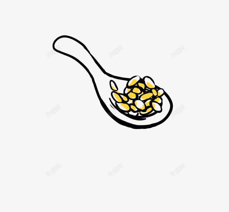 手绘勺子上的食物png免抠素材_新图网 https://ixintu.com 免抠图 勺子 效果图 线描 装饰图 装饰画 食物