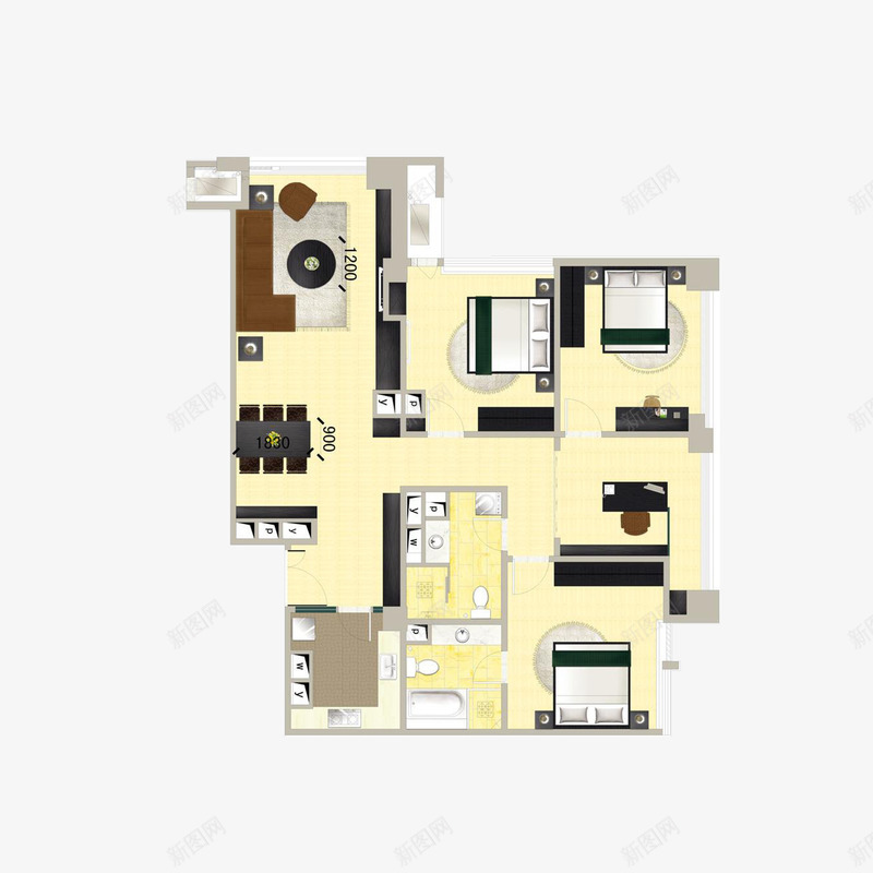 室内彩色平面图png免抠素材_新图网 https://ixintu.com 室内平面效果图 室内设计 布置图 平面布局图 平面效果图 彩色平面 房屋平面图