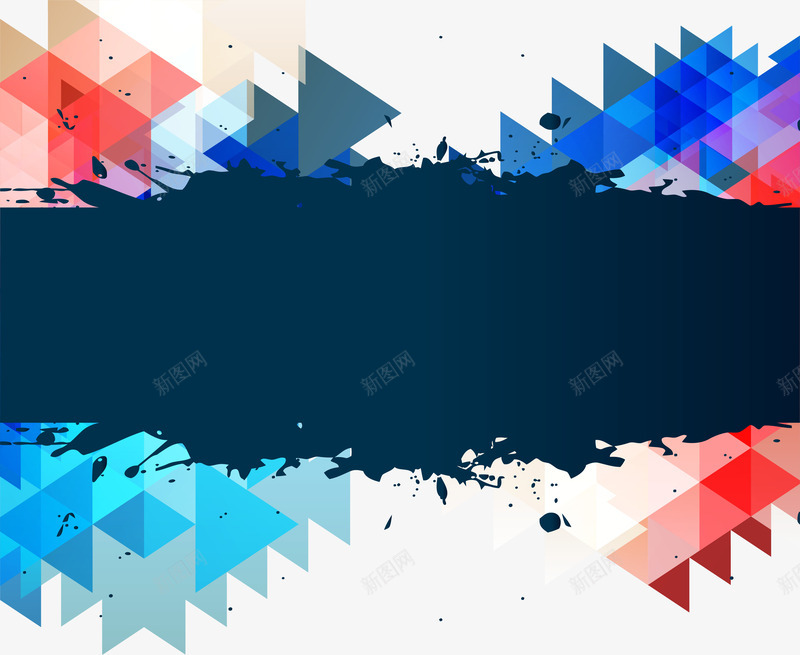 三角拼图标题框png_新图网 https://ixintu.com 三角形拼图 彩色三角形 矢量素材 蓝色墨迹