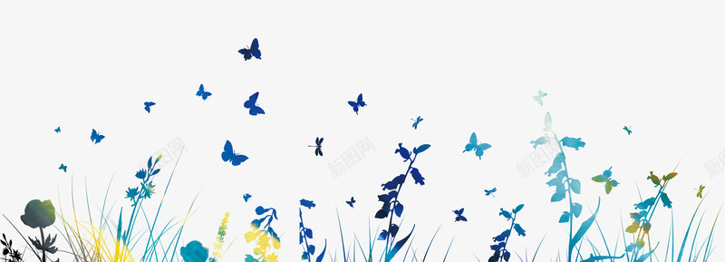 蝴蝶花草剪影psd免抠素材_新图网 https://ixintu.com 花草剪影 蝴蝶 蝴蝶剪影