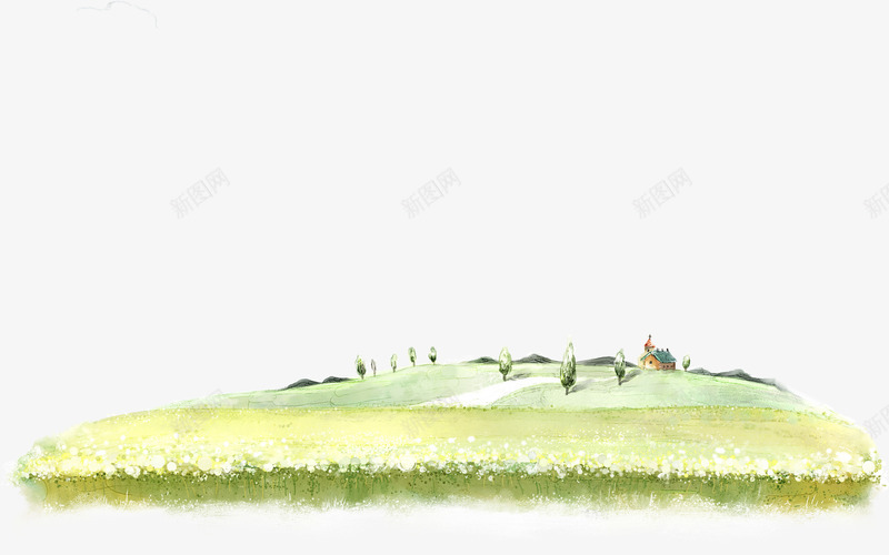 手绘梦幻绿地田野png免抠素材_新图网 https://ixintu.com 梦幻 田野 绿地