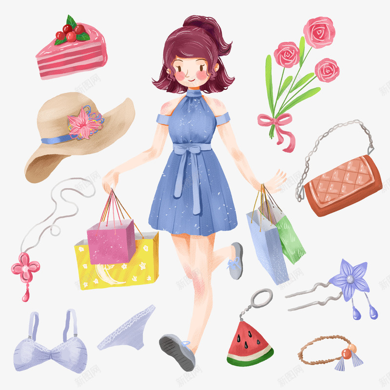 爱购物的美女元素png免抠素材_新图网 https://ixintu.com 元素 免扣 素材 艺术 购物