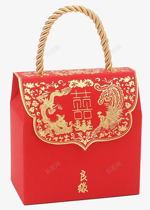 中国风结婚喜糖红色拎包png免抠素材_新图网 https://ixintu.com 中国风 喜庆 喜糖 拎包 糖包 红色 结婚用品