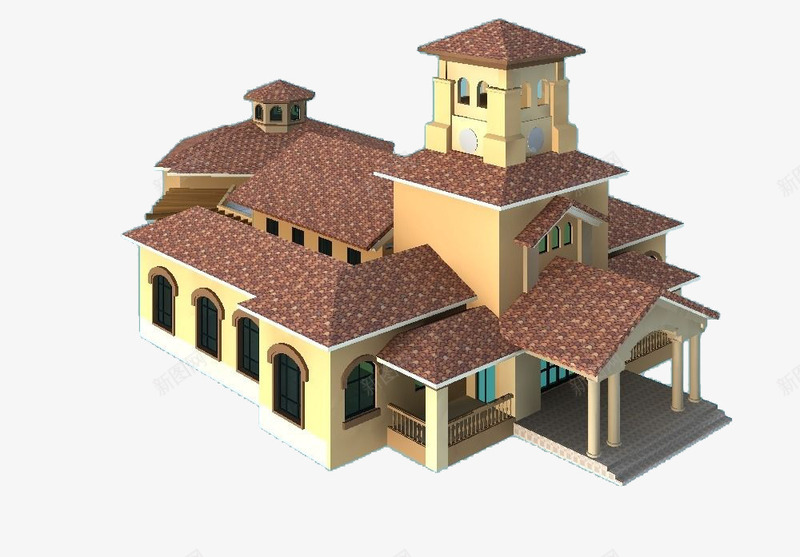 房屋修建模型图png免抠素材_新图网 https://ixintu.com 3D效果图 户型图 立体房屋