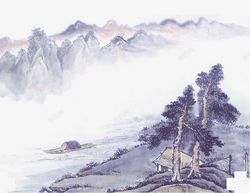 中国风水墨画png免抠素材_新图网 https://ixintu.com 中国风画梅 中式风格 梅光 水墨画
