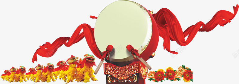 舞狮子打鼓喜庆节日元素png免抠素材_新图网 https://ixintu.com 喜庆 打鼓 舞狮子