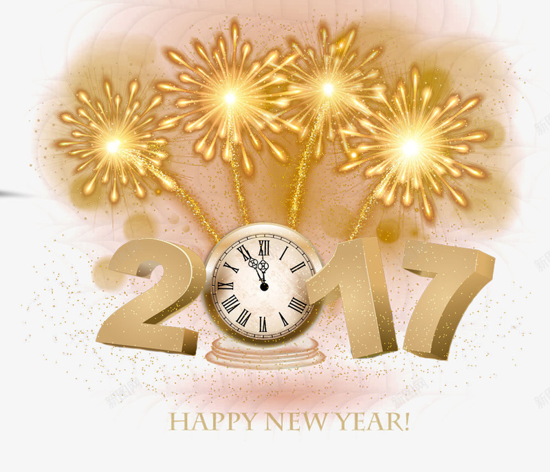 2017封面png免抠素材_新图网 https://ixintu.com 2017封面 光效 喜庆 新年 时钟 烟花 金色烟花