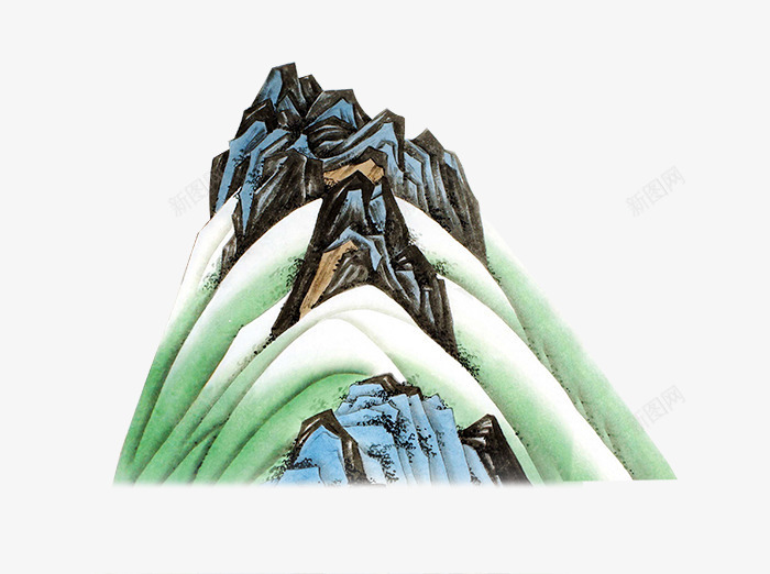 水彩画大山psd免抠素材_新图网 https://ixintu.com 唯美 梦幻 水墨画 水彩画大山 蓝色