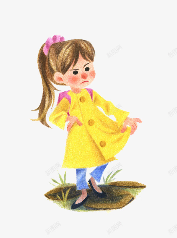 彩铅手绘黄衣女孩png免抠素材_新图网 https://ixintu.com 创意插画设计 卡通贺卡封面 手绘插画