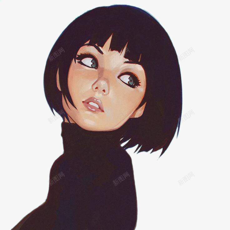 短发美女头像psd免抠素材_新图网 https://ixintu.com 卡通手绘 短发 美女头像