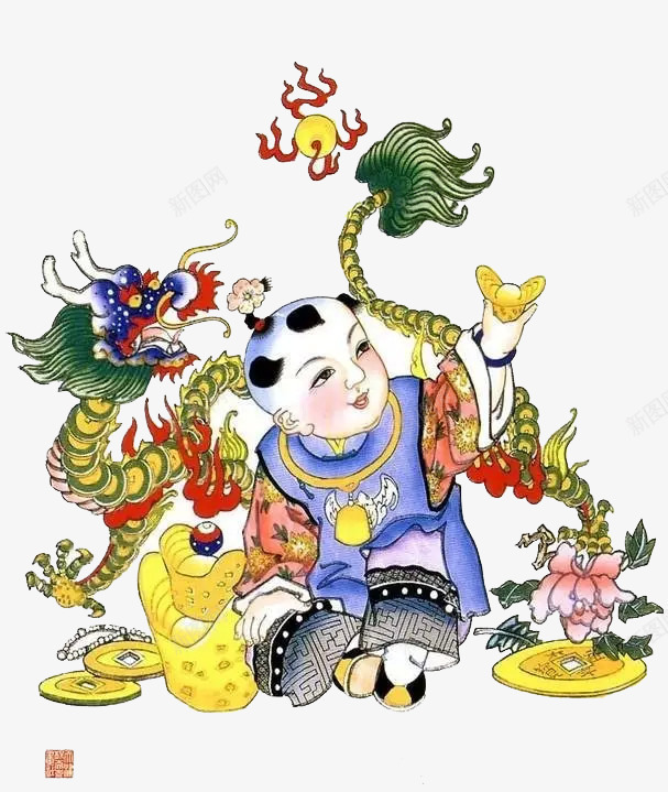 传统年画png免抠素材_新图网 https://ixintu.com 喜庆 彩色 胖娃娃