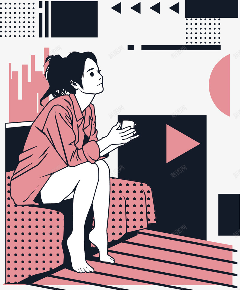 坐在沙发上的美女矢量图ai免抠素材_新图网 https://ixintu.com 女士 水彩 沙发 粉色 美女 舒服 舒适 矢量图
