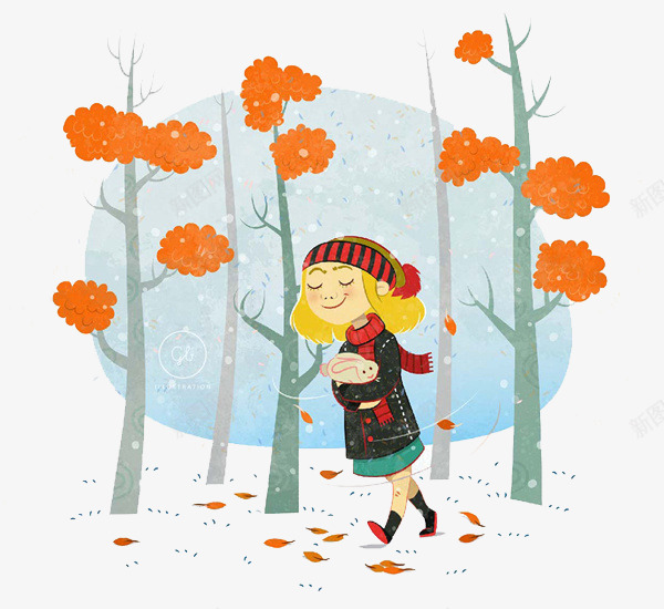 森林里的女孩png免抠素材_新图网 https://ixintu.com 儿童插画 卡通 卡通人物 卡通动物 卡通素材 可爱 女孩 故事插画 梦幻 森林系 童话