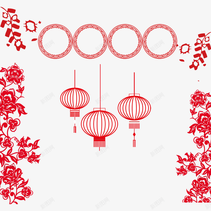 红色植物剪纸png免抠素材_新图网 https://ixintu.com 剪纸 喜庆 植物 灯笼 红色 纹理 绿色 花纹 装饰