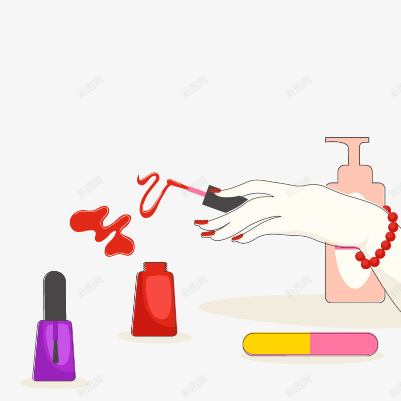 美容美甲矢量图ai免抠素材_新图网 https://ixintu.com 护理手 指甲油 画指甲 红色 矢量图