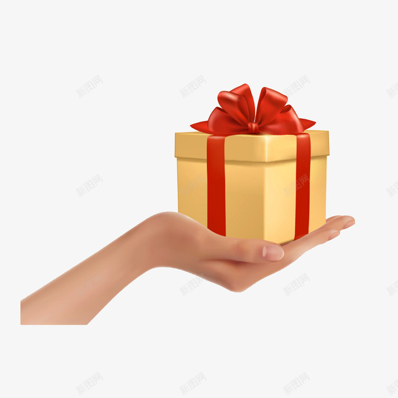 手托礼物png免抠素材_新图网 https://ixintu.com 手托东西 手托礼物 效果图 红色蝴蝶结 黄色礼物盒