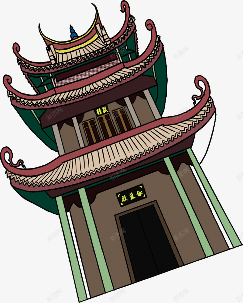 手绘中式标志建筑png免抠素材_新图网 https://ixintu.com 中式 建筑 标志