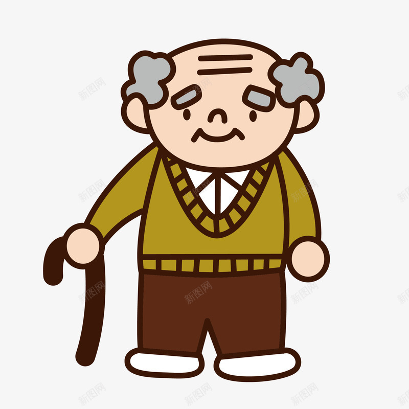 手绘拄拐杖的老爷爷png免抠素材_新图网 https://ixintu.com 免抠图 卡通人物 拐杖 效果图 老人 装饰图 装饰画