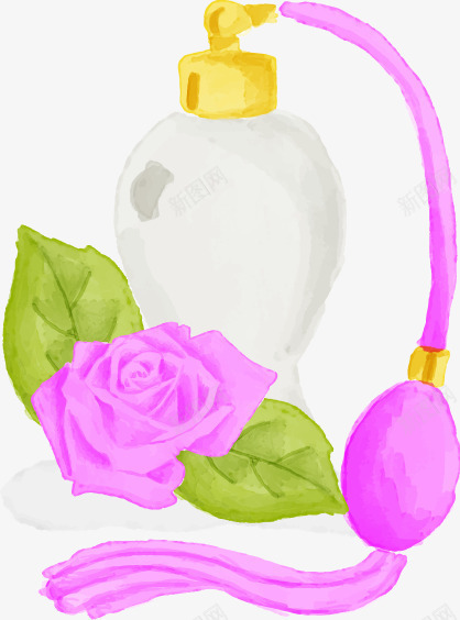 水彩玫瑰花香水png免抠素材_新图网 https://ixintu.com 化妆品 手绘 水彩 玫瑰 香水
