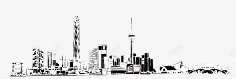 黑白城市剪影png免抠素材_新图网 https://ixintu.com 剪影 城市 黑白