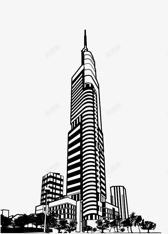 手绘线条城市景象png免抠素材_新图网 https://ixintu.com png图片 城市 手绘 景象 树木 线条 高楼大厦