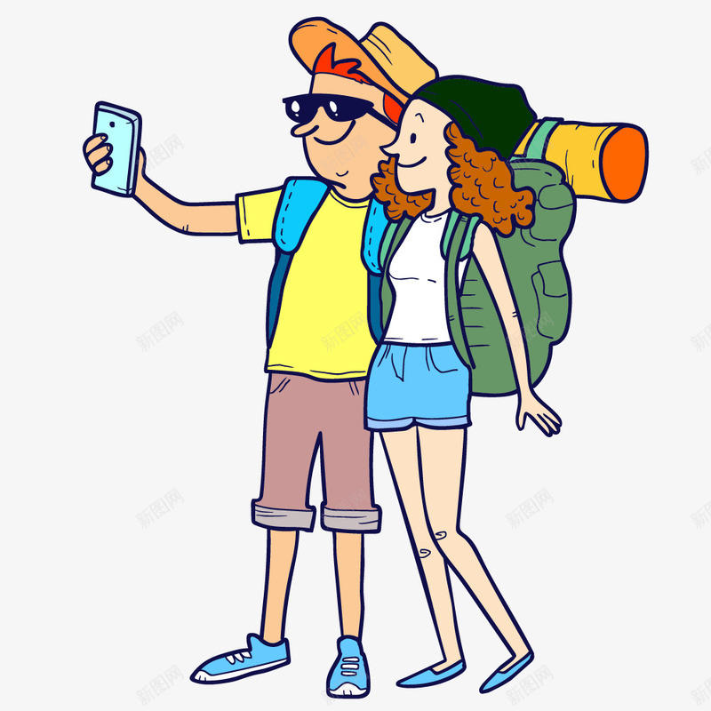 手绘卡通背包旅行情侣png免抠素材_新图网 https://ixintu.com 度蜜月 户外 时尚情侣 浪漫 背包旅游 自拍情侣