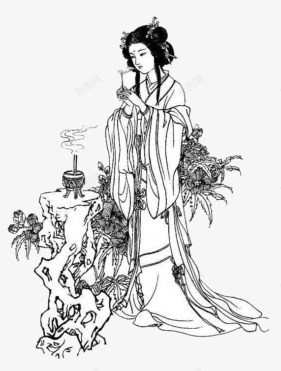 貂蝉手绘图png免抠素材_新图网 https://ixintu.com 古代四大美女 四大美女 手绘香炉 美人 貂蝉 香炉
