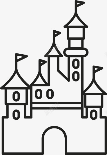 插旗子的建筑png免抠素材_新图网 https://ixintu.com 三角 卡通 建筑 手绘 旗子 简图 简笔 线条 黑色