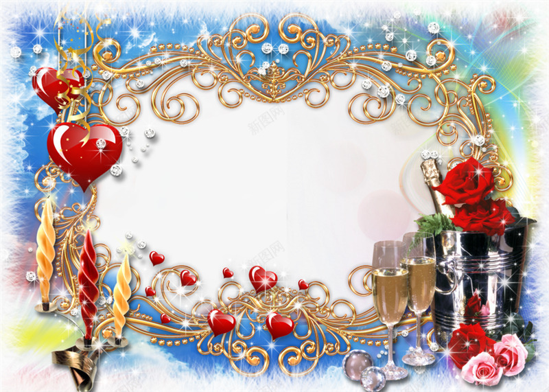 梦幻童话金边边框png免抠素材_新图网 https://ixintu.com 桃心 梦幻 玫瑰 相框 边框 雪花