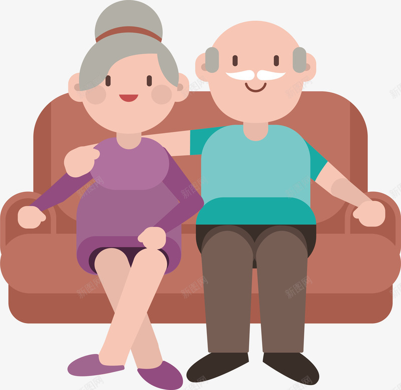 一起看电视的夫妻png免抠素材_新图网 https://ixintu.com 坐在沙发 坐着看电视 浪漫温馨 看电视 矢量png 老两口 老人看电视 老夫妻