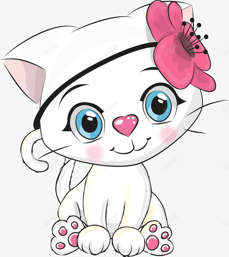 可爱白色猫咪png免抠素材_新图网 https://ixintu.com 可爱猫咪 呆萌猫咪 害羞 尾巴 白色猫咪 红色蝴蝶结