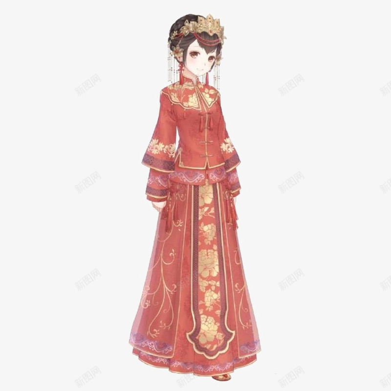 手绘中国风新娘png免抠素材_新图网 https://ixintu.com 中国风 凤冠 卡通 古典 古装新娘 手绘 插画 美女 设计