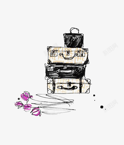 时尚箱包png免抠素材_新图网 https://ixintu.com 包包 卡通 手绘 插画 时尚 涂鸦 箱子
