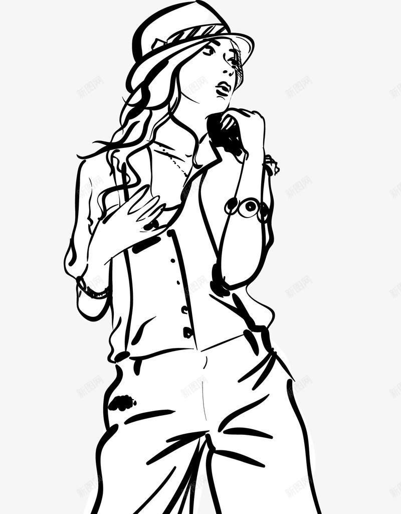 戴帽子的时尚女孩png免抠素材_新图网 https://ixintu.com 人物 卡通人物 卡通女孩 女孩 手绘 手绘女孩 矢量女孩 简笔画女孩