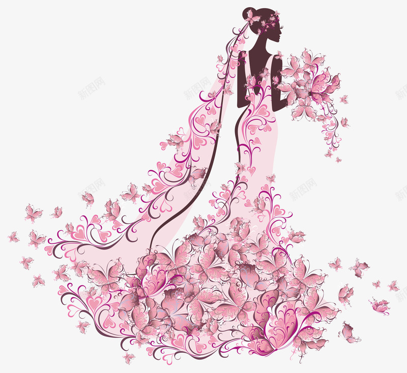 粉色梦幻婚纱矢量图eps免抠素材_新图网 https://ixintu.com 优美 女人 婚礼 粉色婚纱 花朵 矢量图