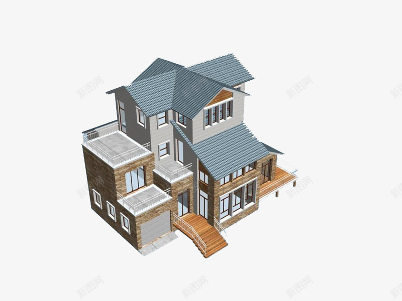 小木屋png免抠素材_新图网 https://ixintu.com 别墅装修3D效果图 复式房子立体图 小木屋 户型图 房屋修建模型图 立体房屋