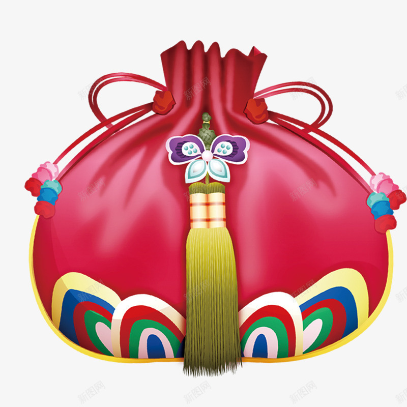 中国风红色钱袋福袋png免抠素材_新图网 https://ixintu.com 中国风 中式风格 大红色福袋 带花纹钱袋 钱袋素材