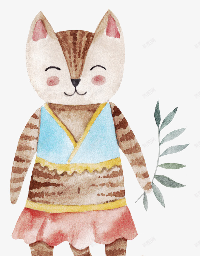 拿着树叶的手绘猫咪png免抠素材_新图网 https://ixintu.com 免抠图 动物 效果图 树叶 猫咪 玩具 装饰图 装饰画