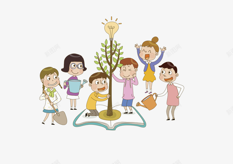 种树的学生png免抠素材_新图网 https://ixintu.com 卡通 壁纸 学生 封面 彩色手绘 插图 植树节 种树场景