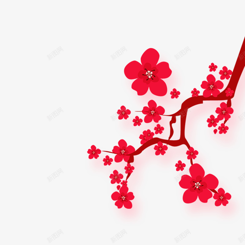 红色手绘的梅花枝png免抠素材_新图网 https://ixintu.com 免抠图 效果图 梅花枝 植物 红色花朵 装饰图 装饰画
