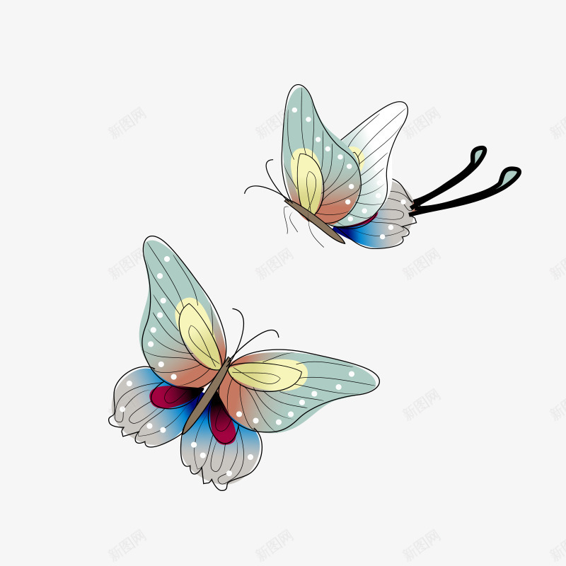 两只蝴蝶png免抠素材_新图网 https://ixintu.com 动物 卡通 彩色 彩色卡通蝴蝶 蝴蝶