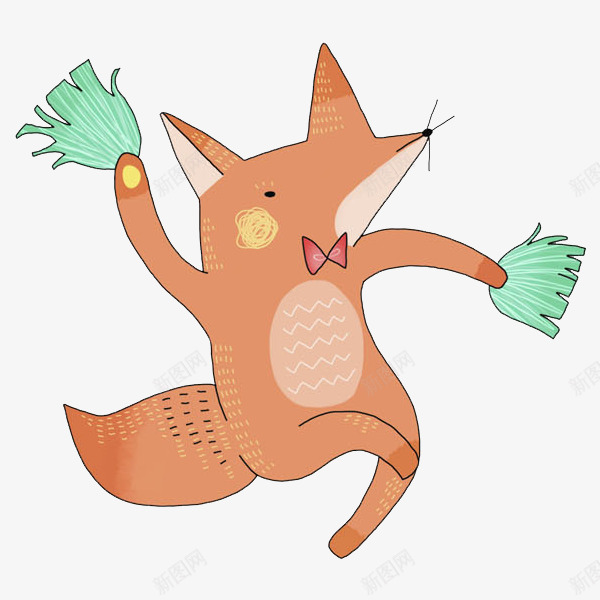 红色狐狸png免抠素材_新图网 https://ixintu.com 动物 印花 宠物 手绘 礼花 红色狐狸 蓝色 蝴蝶结
