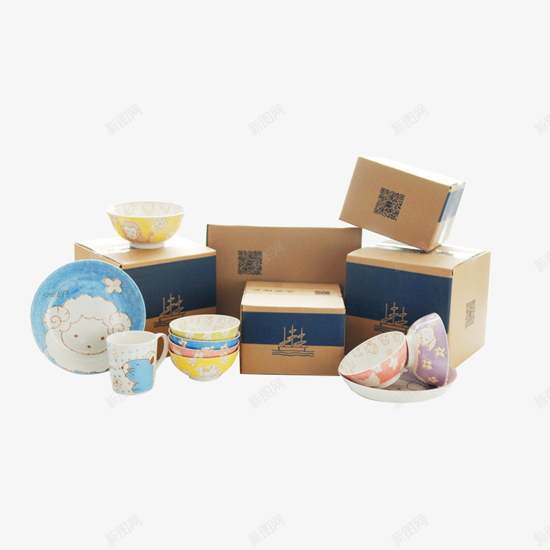 卡通手绘风格套碗系列和包装png_新图网 https://ixintu.com 卡通风格套碗 可爱系套碗 套碗 套碗包装 手绘风格套碗 日系风套碗 餐饮用品