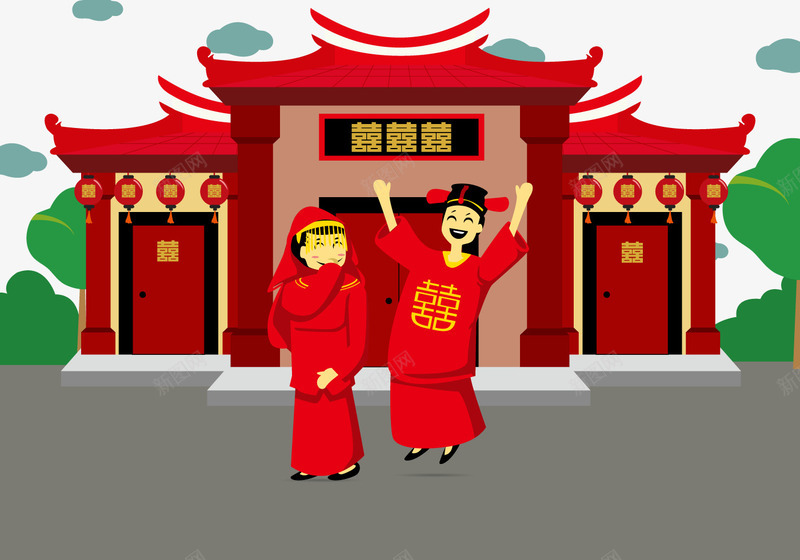 结婚了png免抠素材_新图网 https://ixintu.com 中式 古装 大门 红色 结婚 结婚矢量
