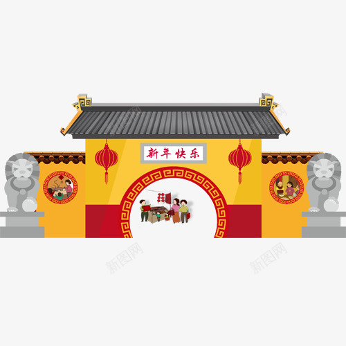 卡通建筑png免抠素材_新图网 https://ixintu.com 中国风 中式建筑 卡通有趣 手绘图 新年装饰 装饰图 设计图