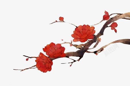 红色花朵花枝装饰古风png免抠素材_新图网 https://ixintu.com 古风 红色 花朵 花枝 装饰